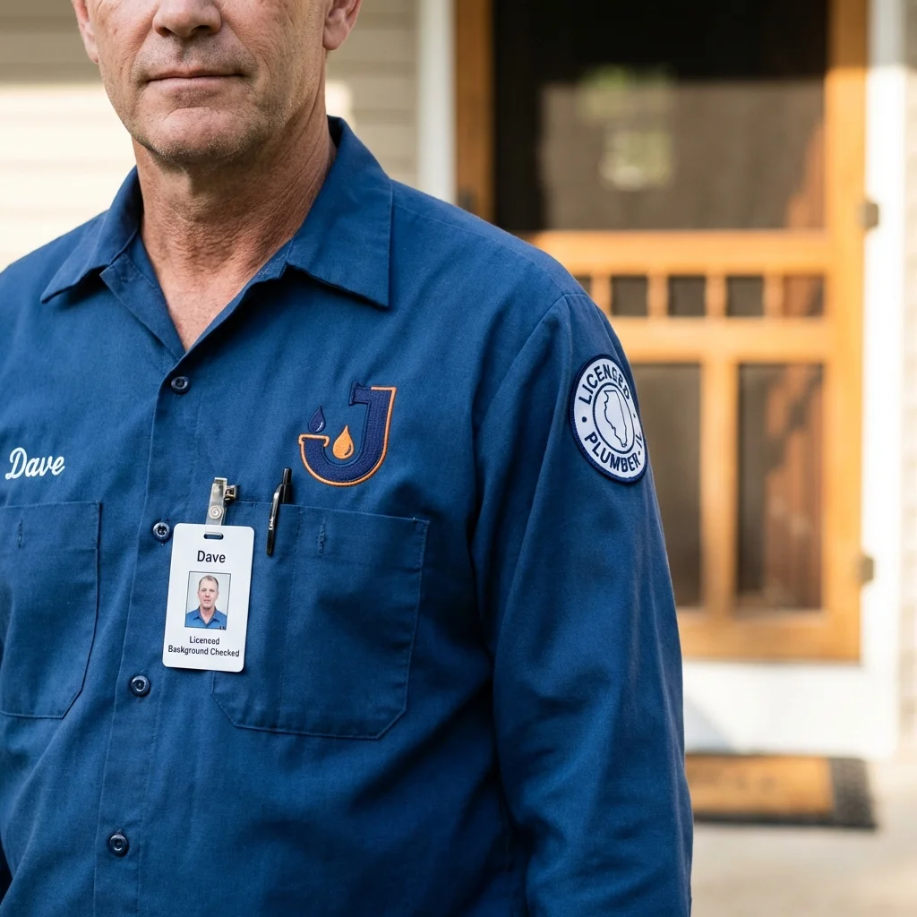 Licensed plumber showing ID badge in Hyrum, UT