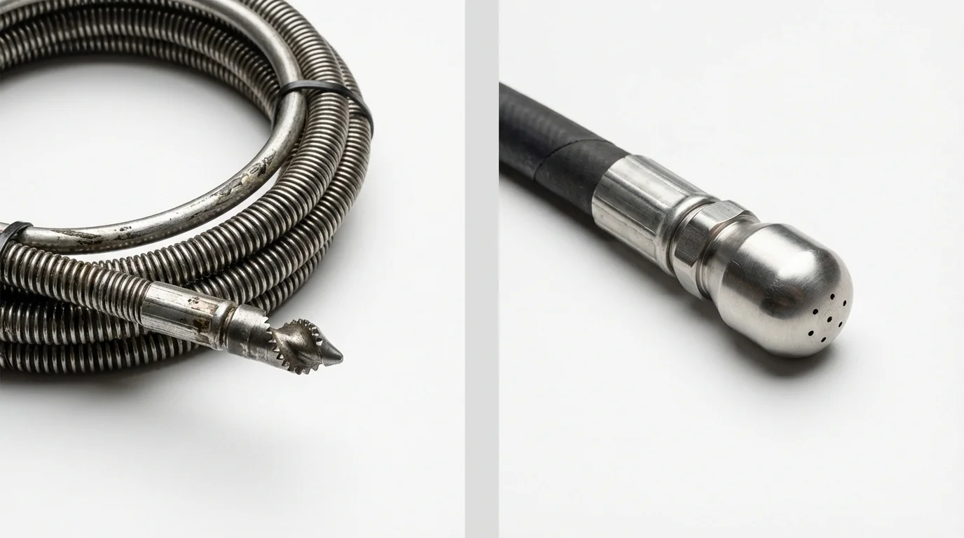 Drain snake cable and hydro jetting nozzle used for drain cleaning in Hyrum, UT