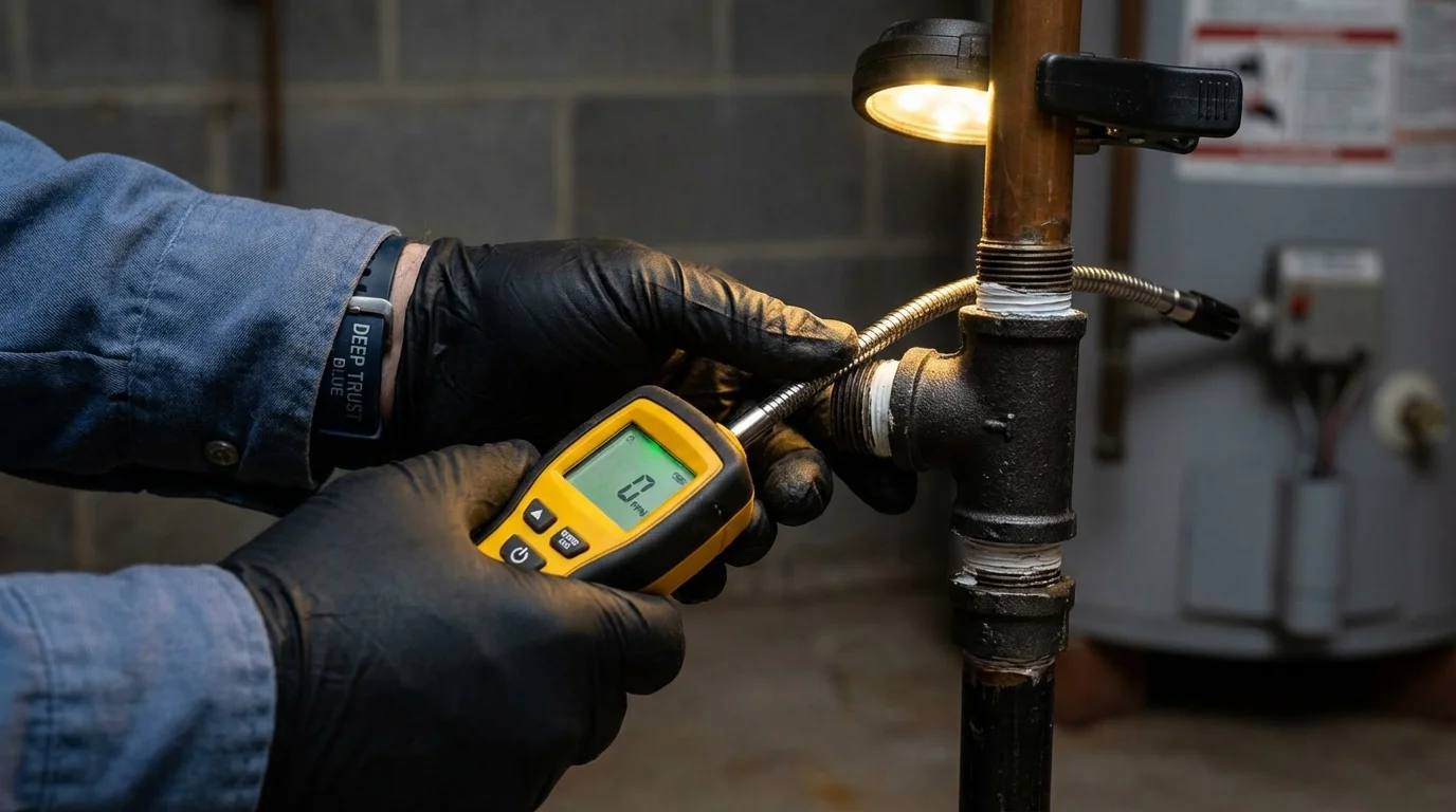 Gas leak detection with electronic sniffer by Johns Plumbing LLC in Hyrum