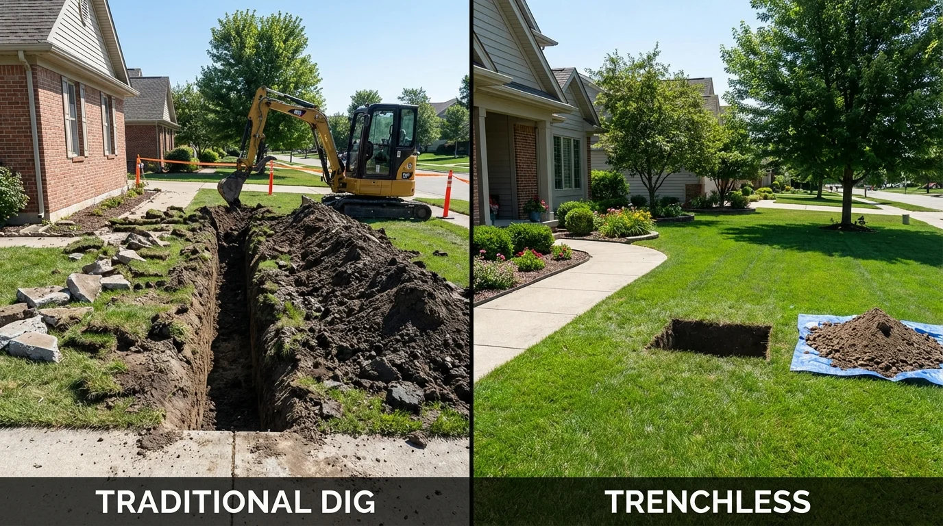 Trenchless sewer repair with minimal yard damage versus traditional excavation in Hyrum, UT